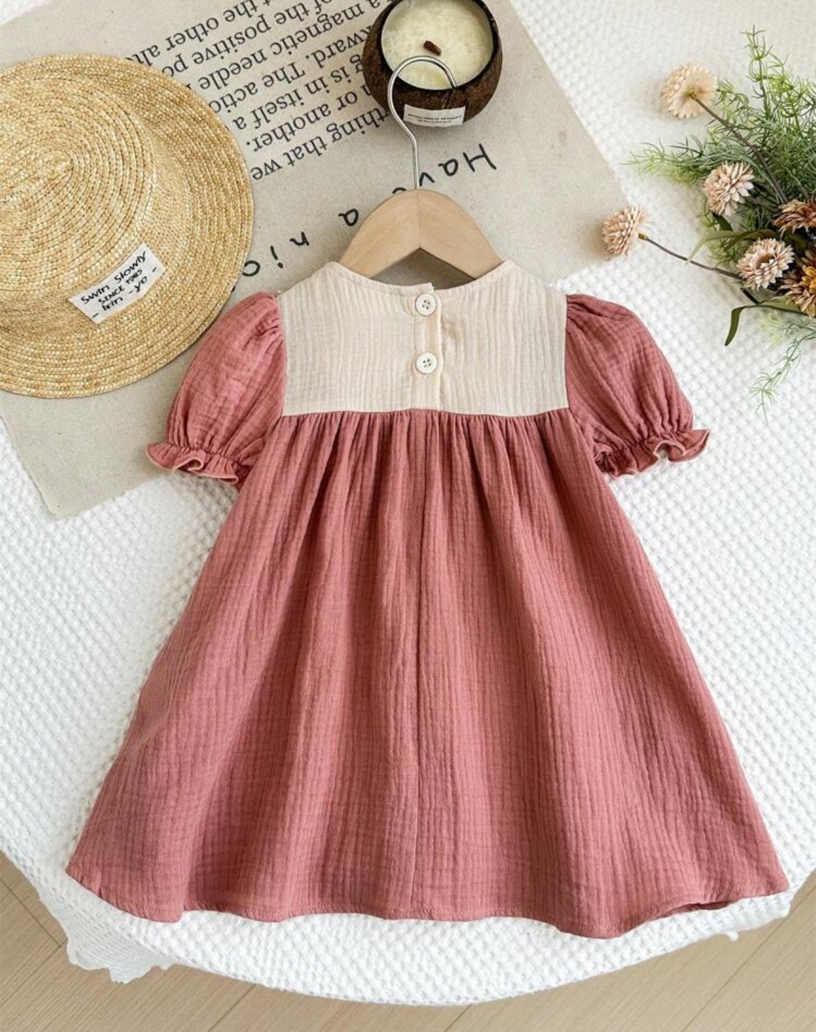 Vestido coral con beige 100% algodón