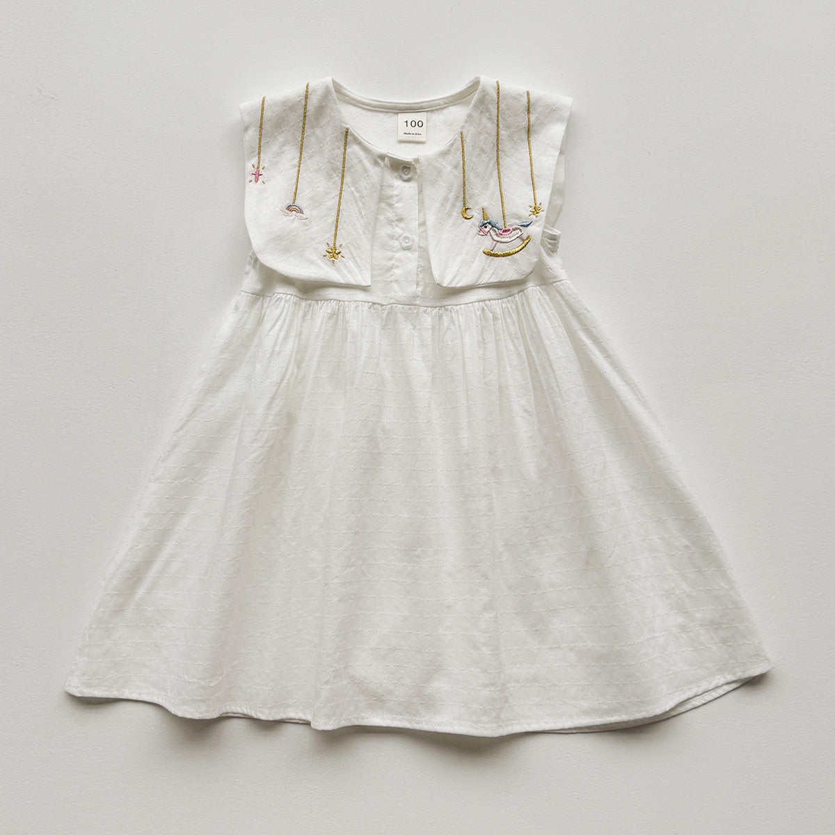 Vestido blanco 100% de algodón , para niñas de 2 a 8 años