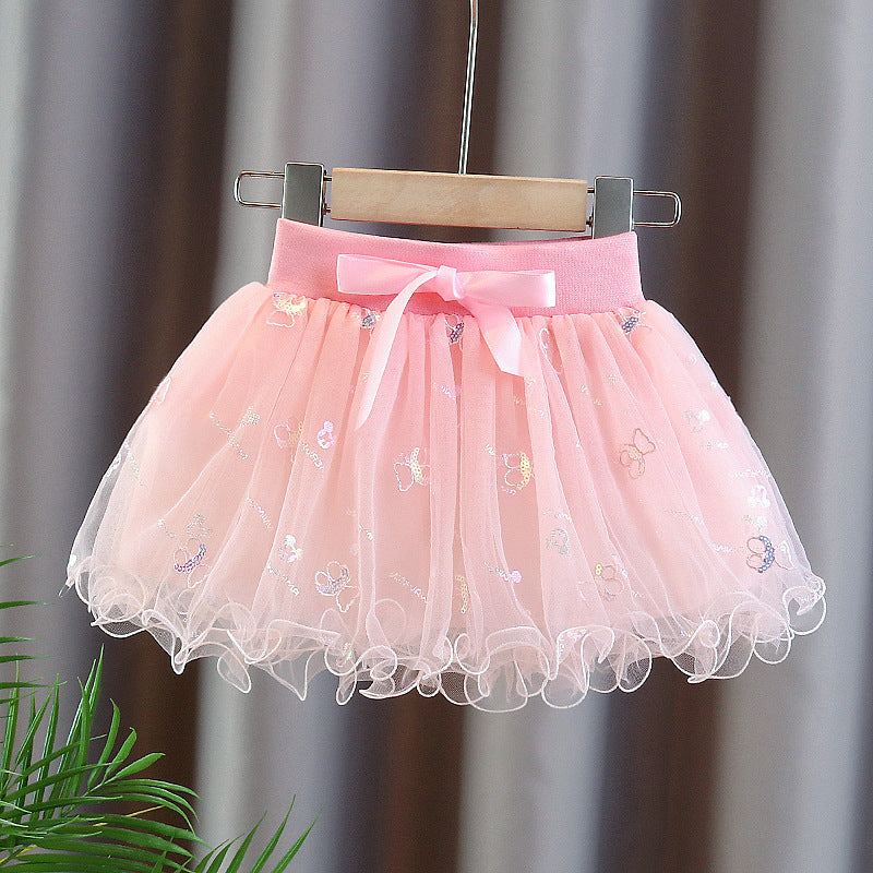 Pollera tutu rosado con detalles de mariposas y ositos