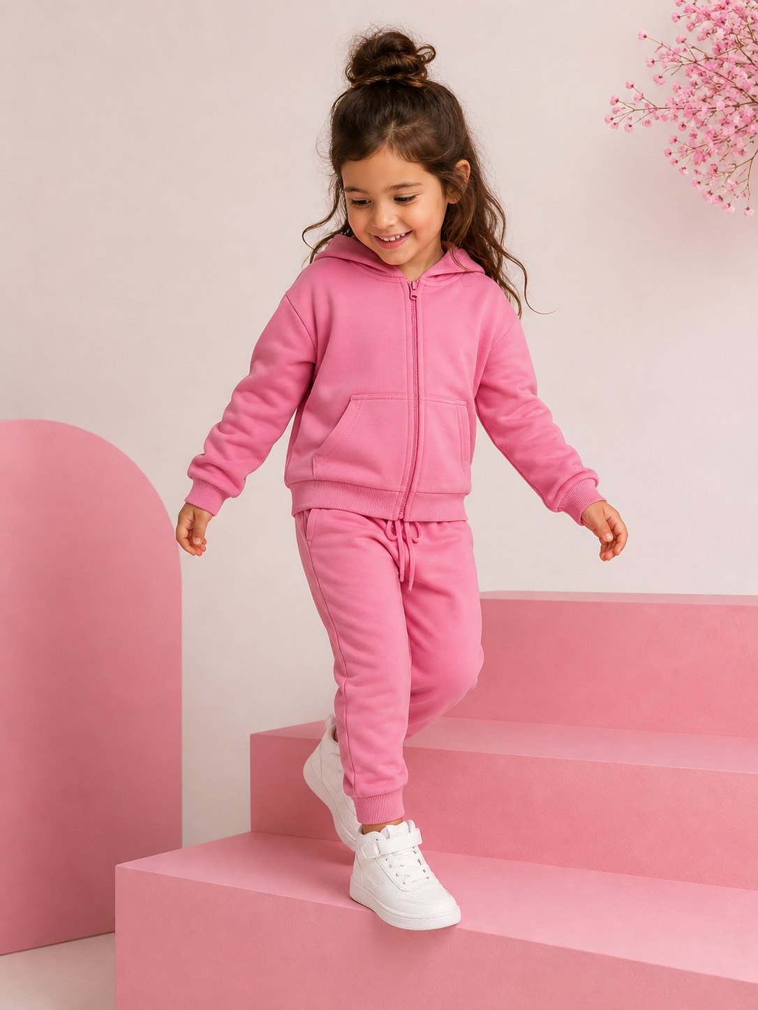 Conjunto fucsia de jogger con abrigo con capucha rosa