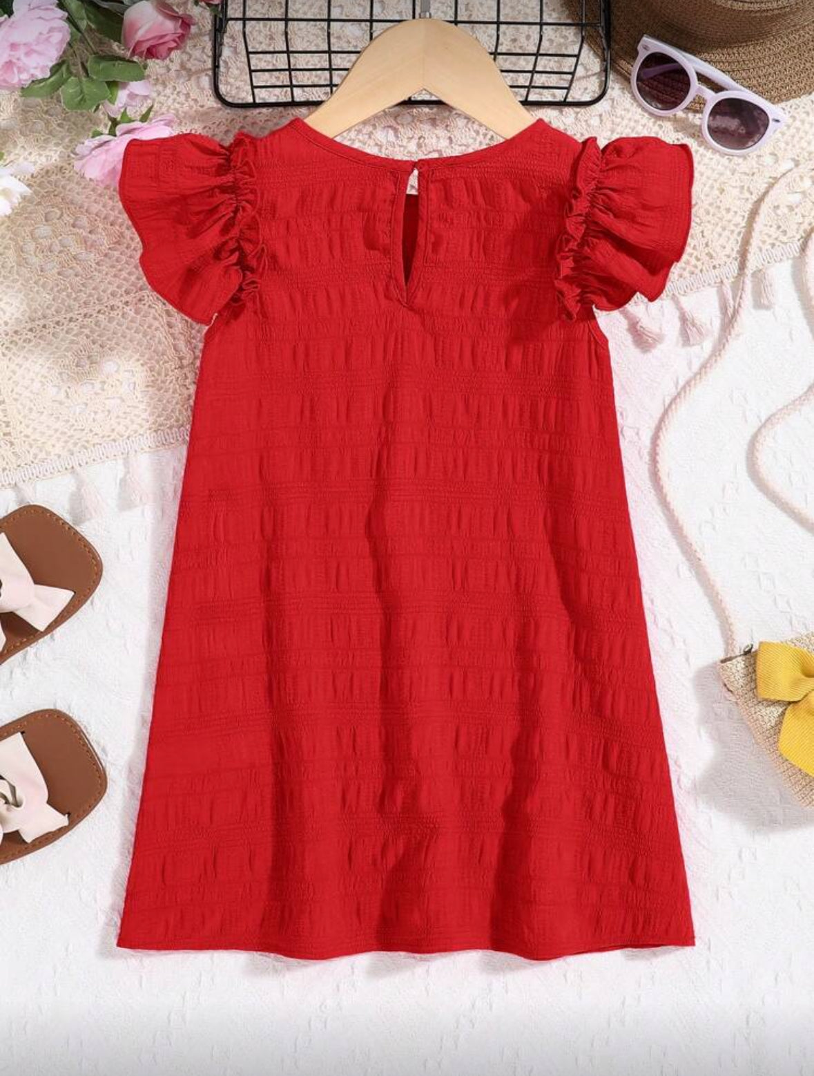 Vestido rojo tipo túnica con manguita
