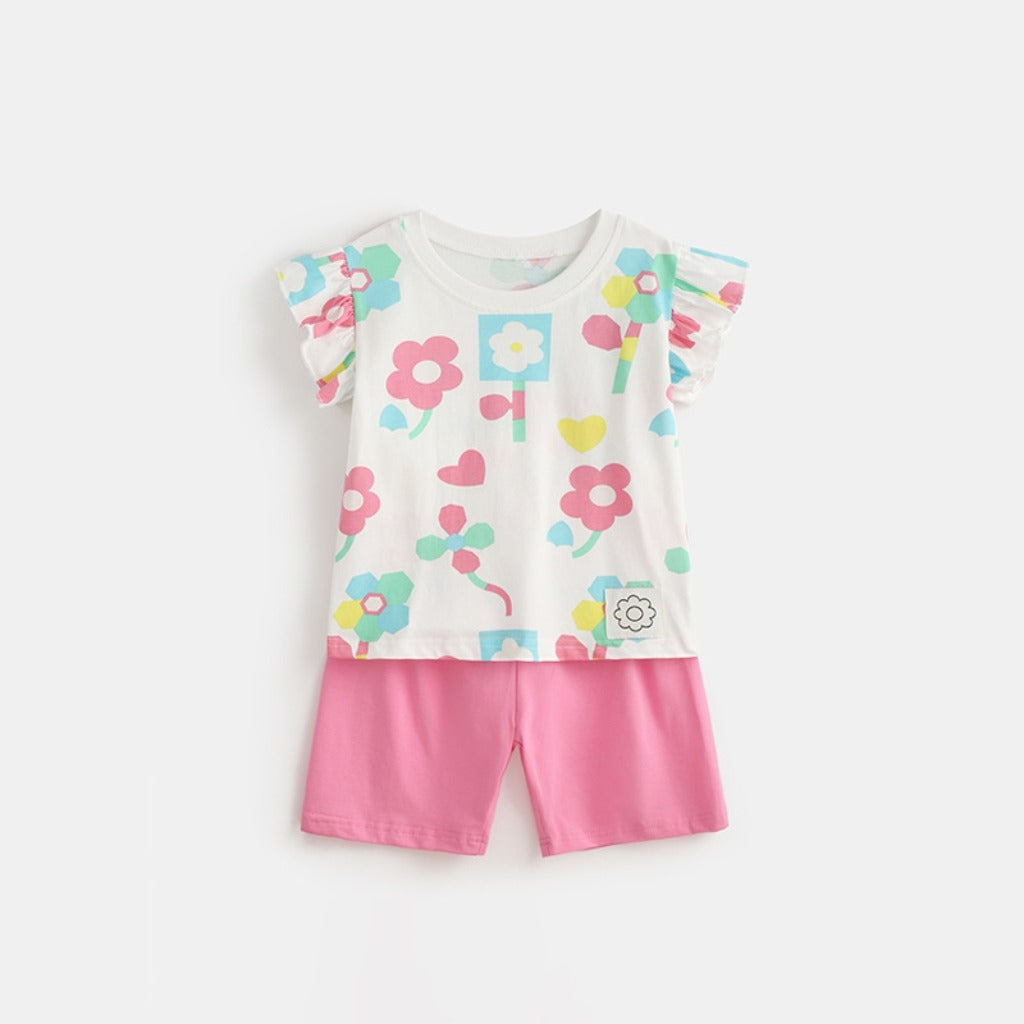 Conjunto short con remera 100% algodón estampado de flores