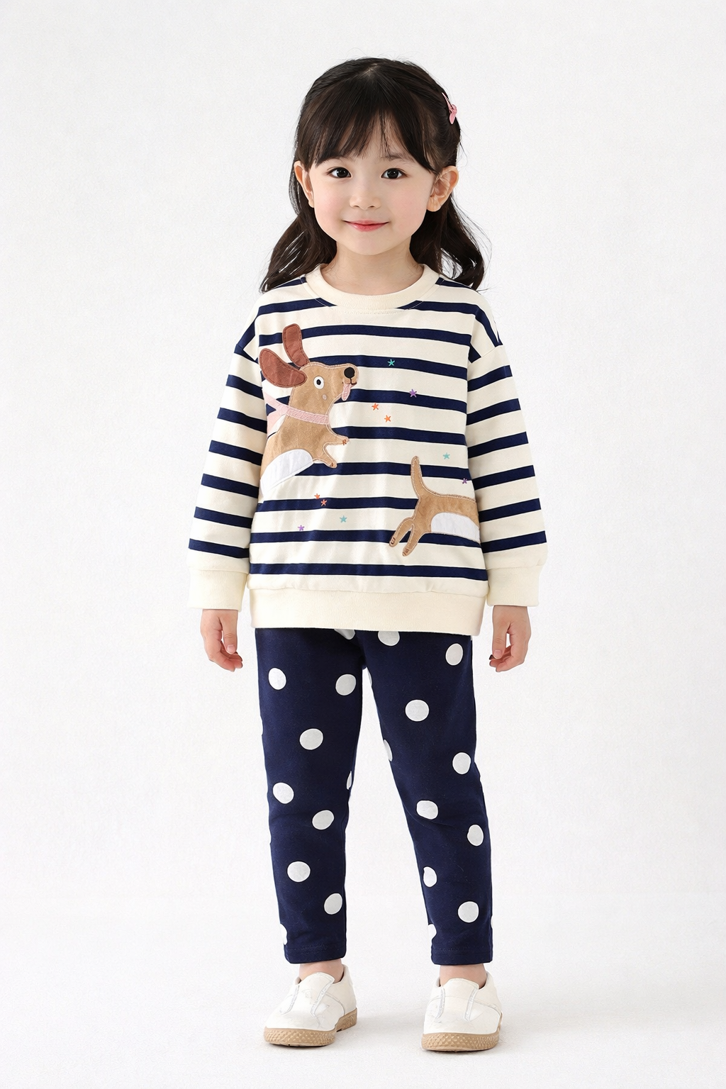 Conjunto azul marino malwee de algodón detalles de notas y perrito