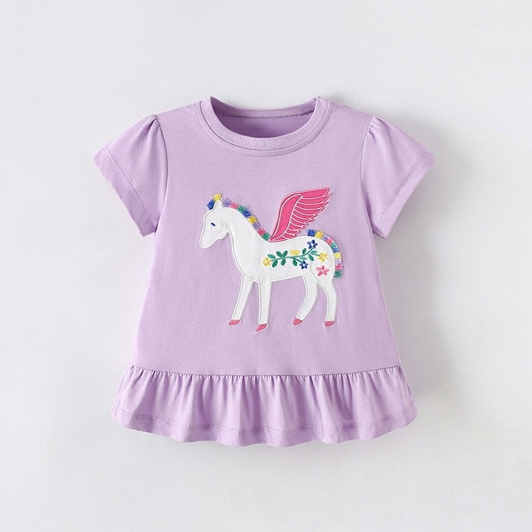 Remera de algodón lila detalle de unicornio