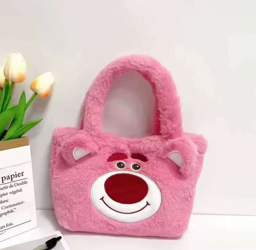 Bolso peludo de Lotso fucsia con detalles de orejas en 3D