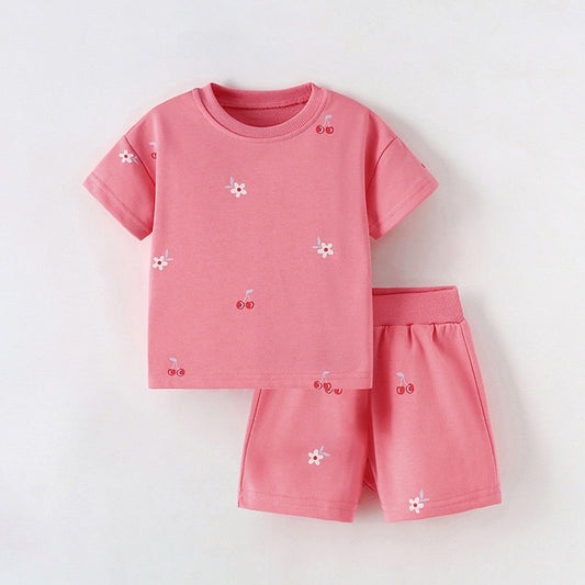 Conjunto de algodón , en color rosa oscuro detalle de flores