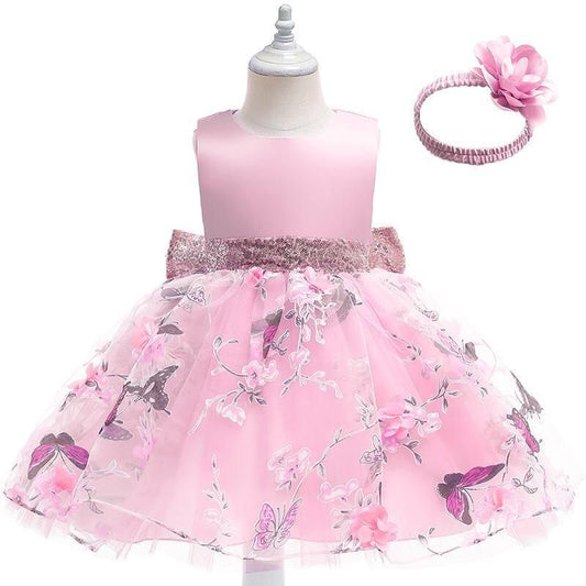 Vestido elegante para bebé , rosa con mariposas