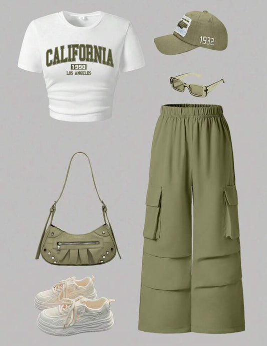 Conjunto pantalón verde más remera