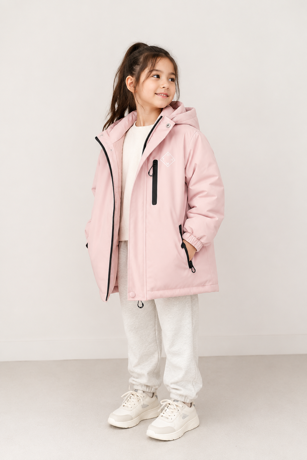 Campera rosa abrigada estilo overside con detalles de 3 bolsillos