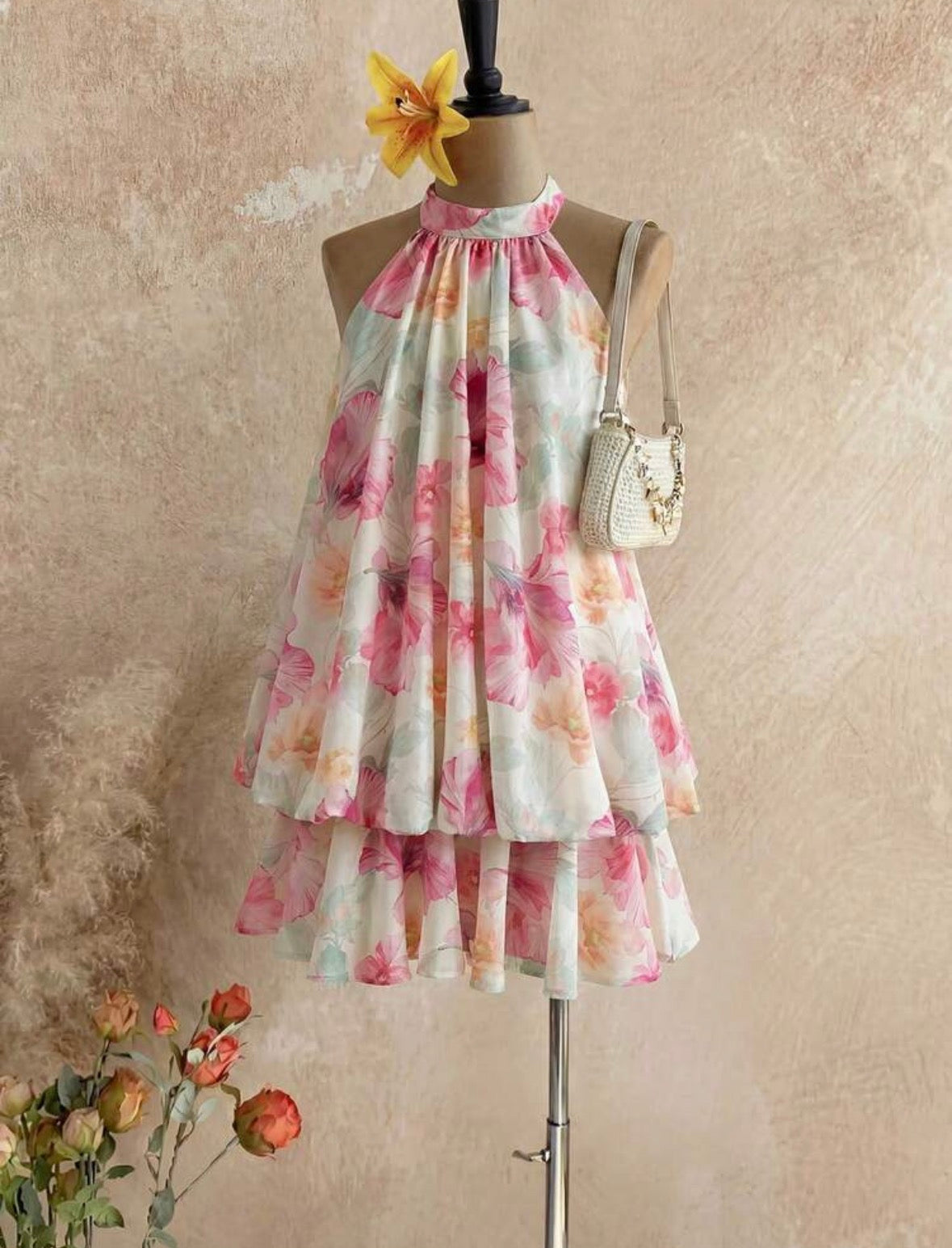 Vestido casual floreado holgado con forro de short