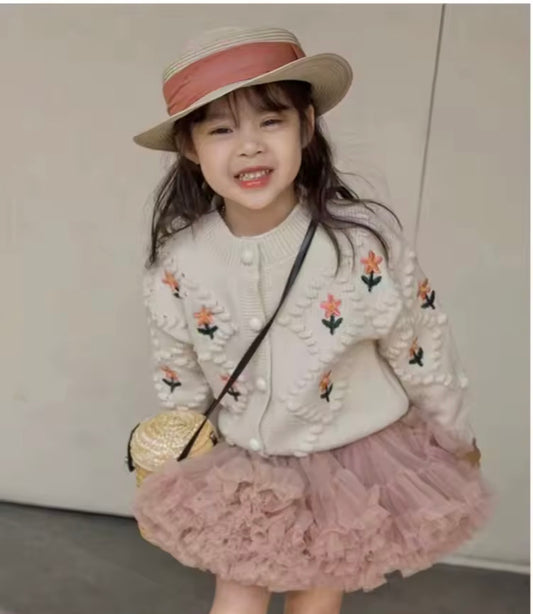 Conjunto de tutu y abrigo de hilo súper suave , detalles de flores