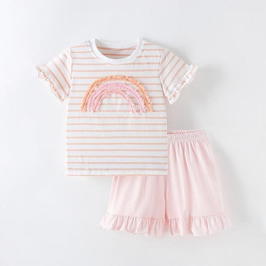 Conjunto de algodón short con remera detalle de arcoíris