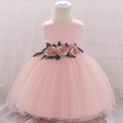 Vestido elegante para bebés , rosa con flores 3D