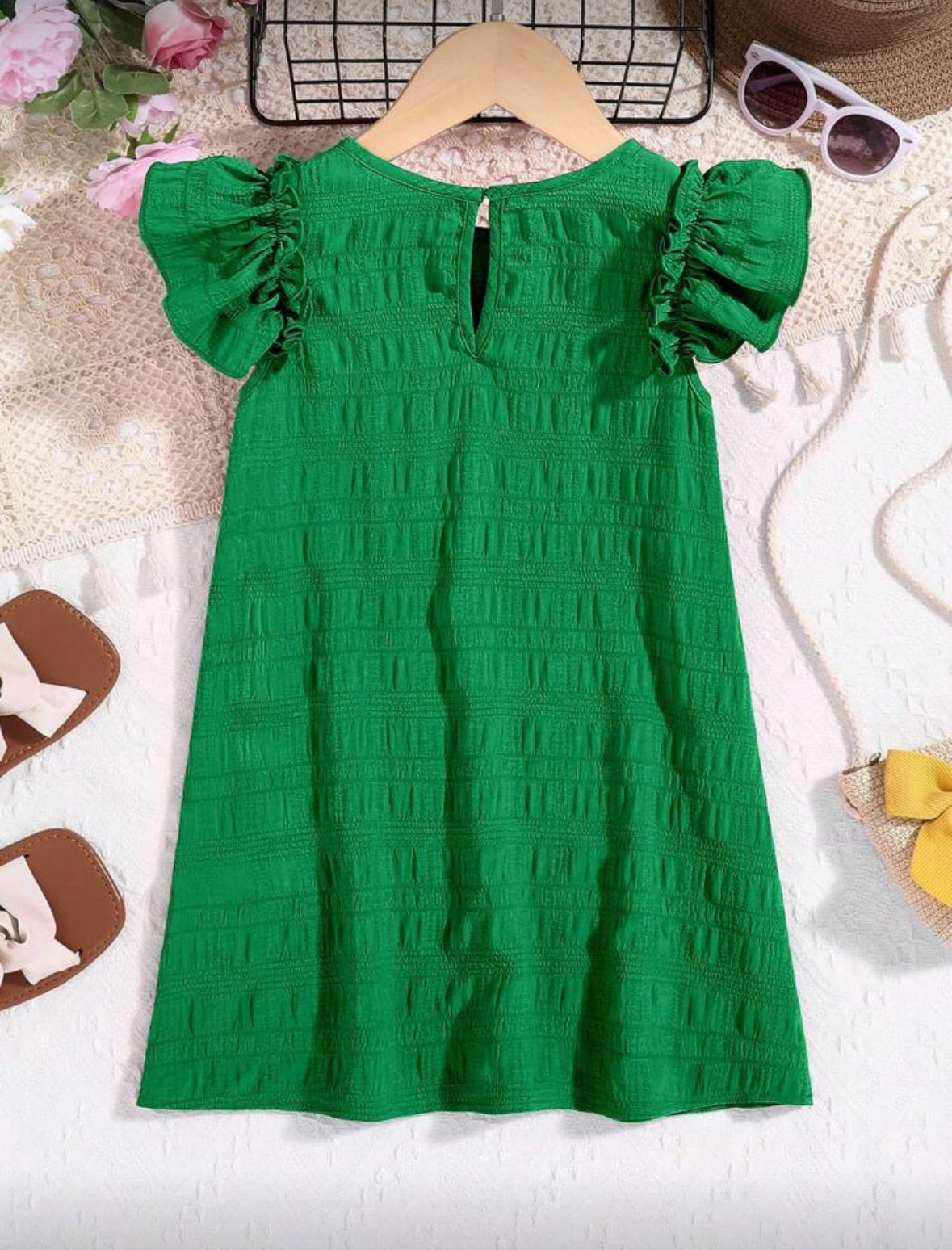 Vestido verde suelto para niñas de 4 a 7 años