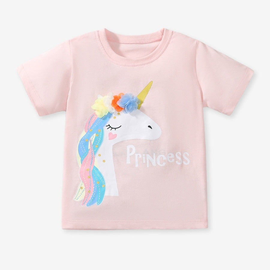 Remera de algodón rosa detalle de unicornio