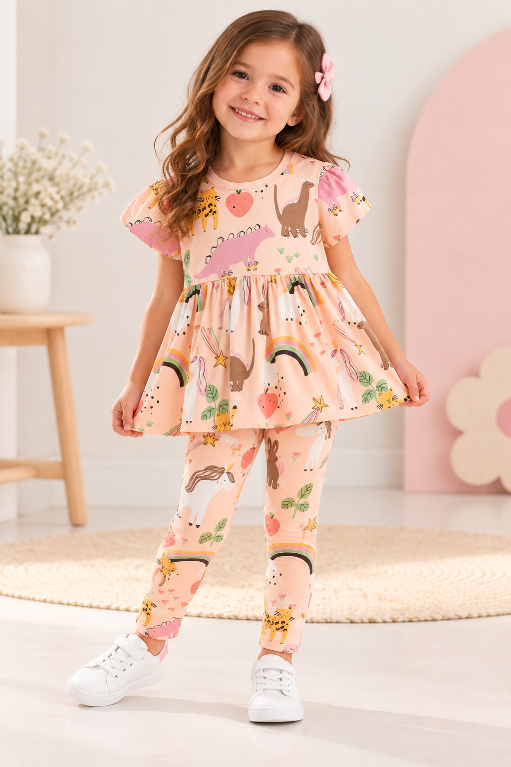 Conjunto de calza con blusa 100% algodón detalles de animales marca malwee