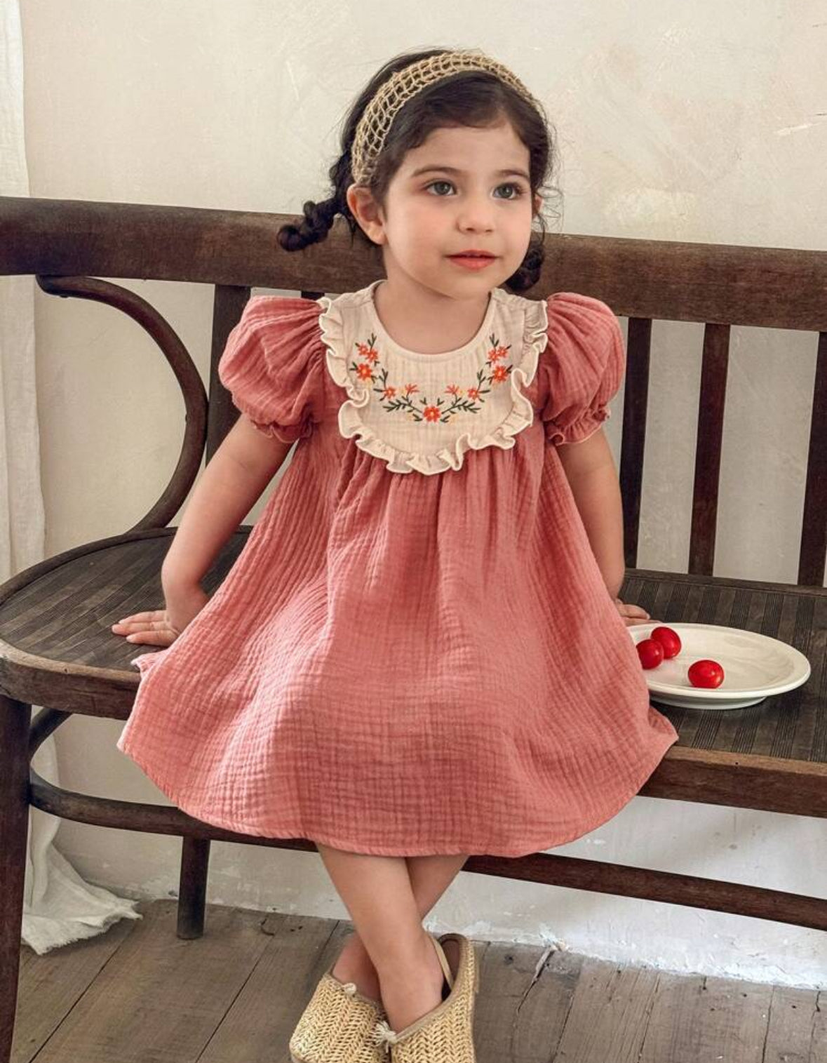 Vestido coral con beige 100% algodón