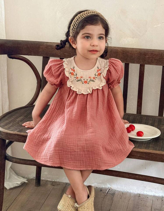 Vestido coral con beige 100% algodón