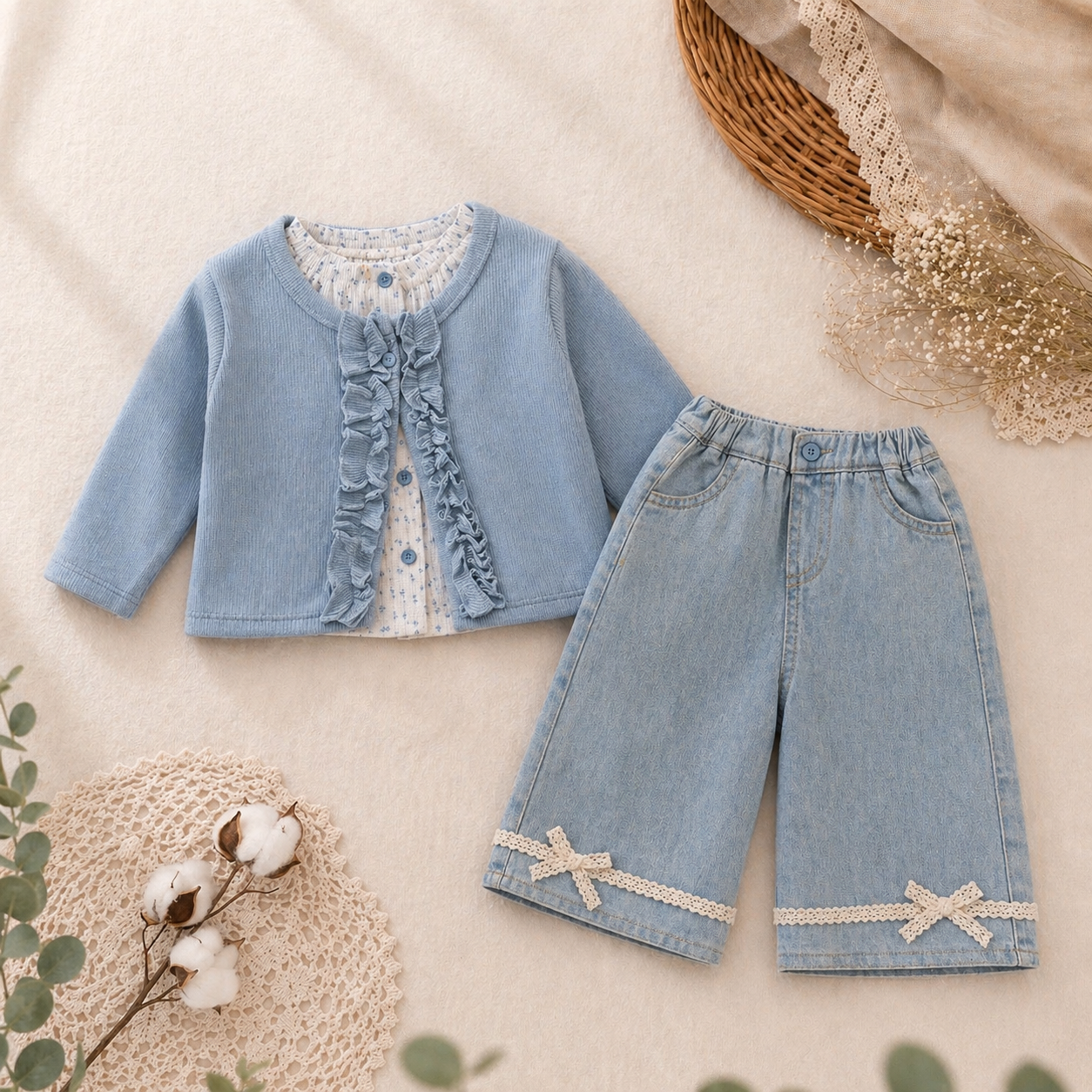 Conjunto de pantalón de jeans con mangas largas ( que simula doble )