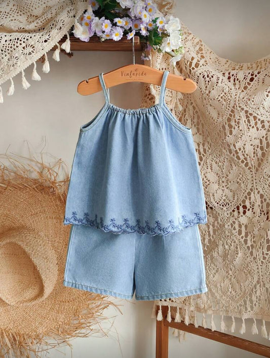 Conjunto short con blusa de jeans