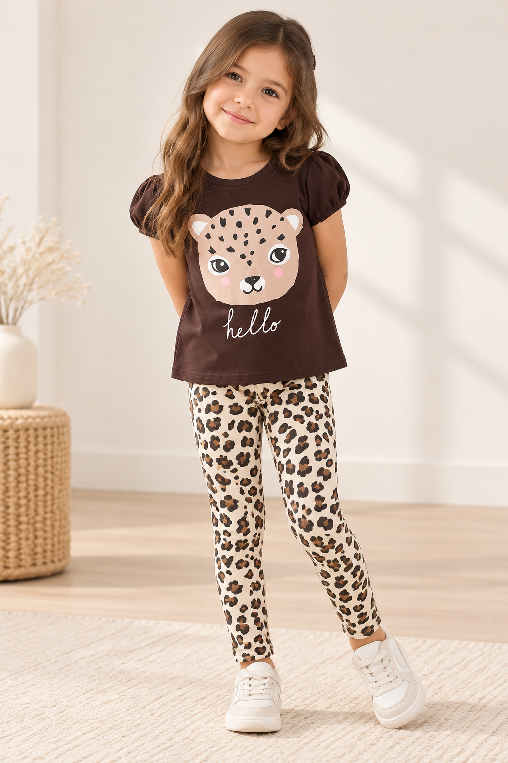 Conjunto calza con remera detalle de leopardo 100% algodón marca  MALWEE