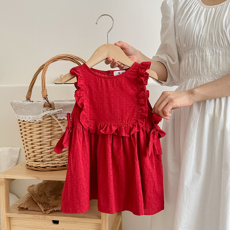 Vestido rojo para niñas de 2 a 7 años, 100% algodón