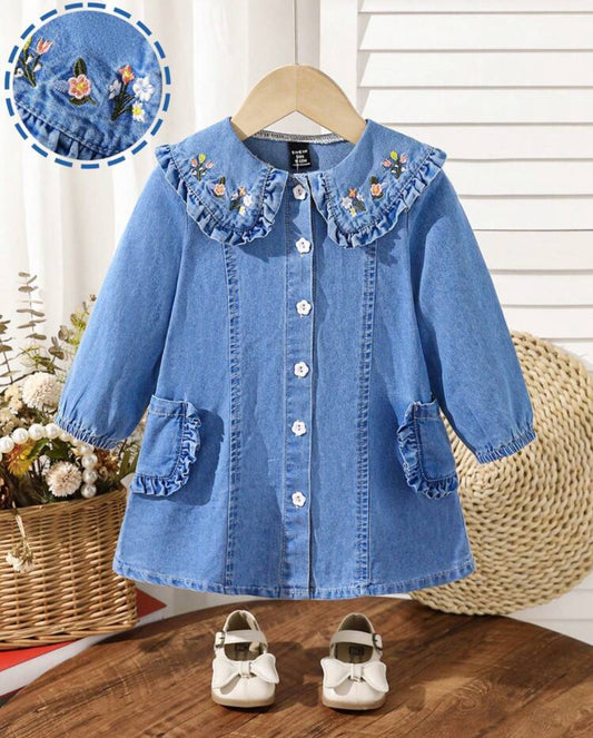 Vestido casual mangas largas de jeans , con bolsillos