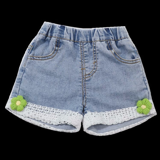 Short de jeans con detalle de flor