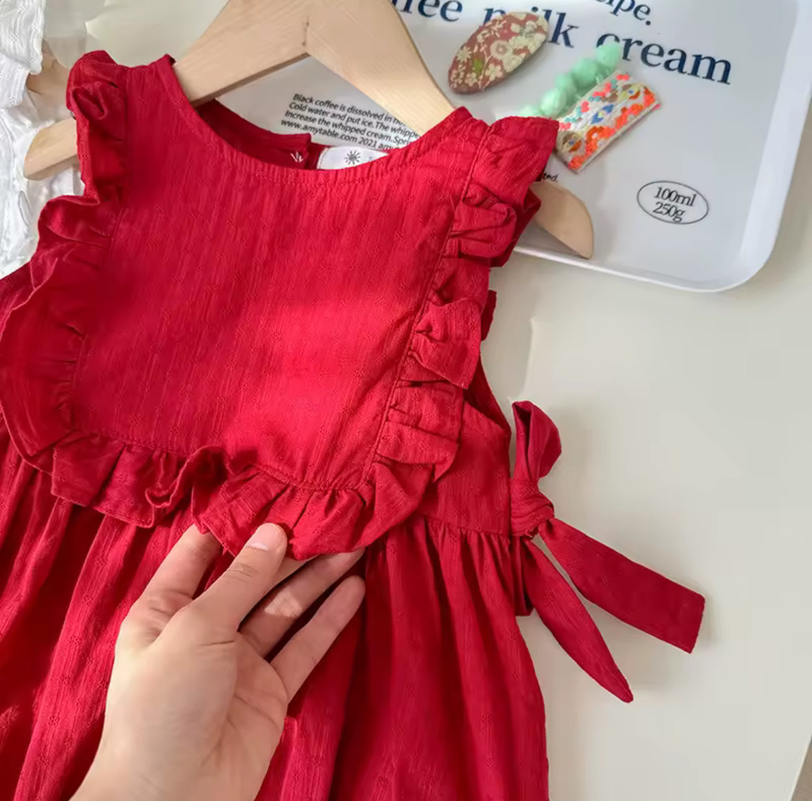 Vestido rojo para niñas de 2 a 7 años, 100% algodón