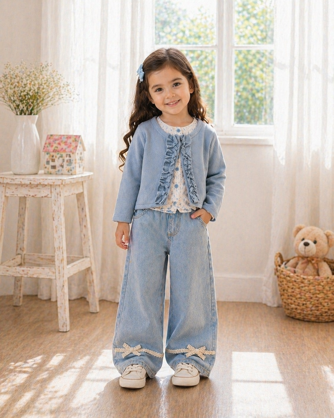 Conjunto de pantalón de jeans con mangas largas ( que simula doble )