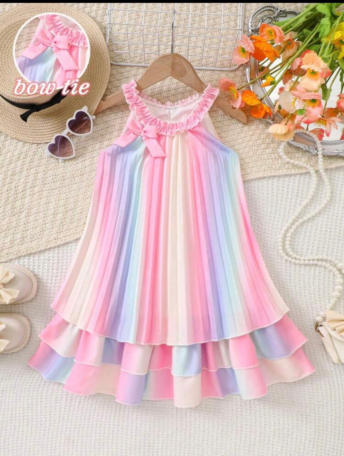 Vestido casual colorido con detalle de tableado tela agradable y fresca