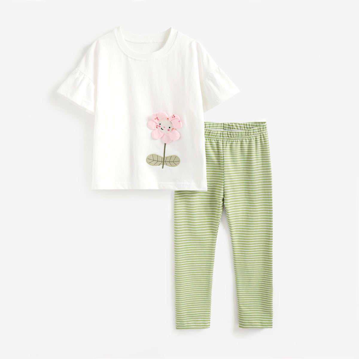 Conjunto calza con remera 100% algodón detalle de flor y rayas marca Malwee