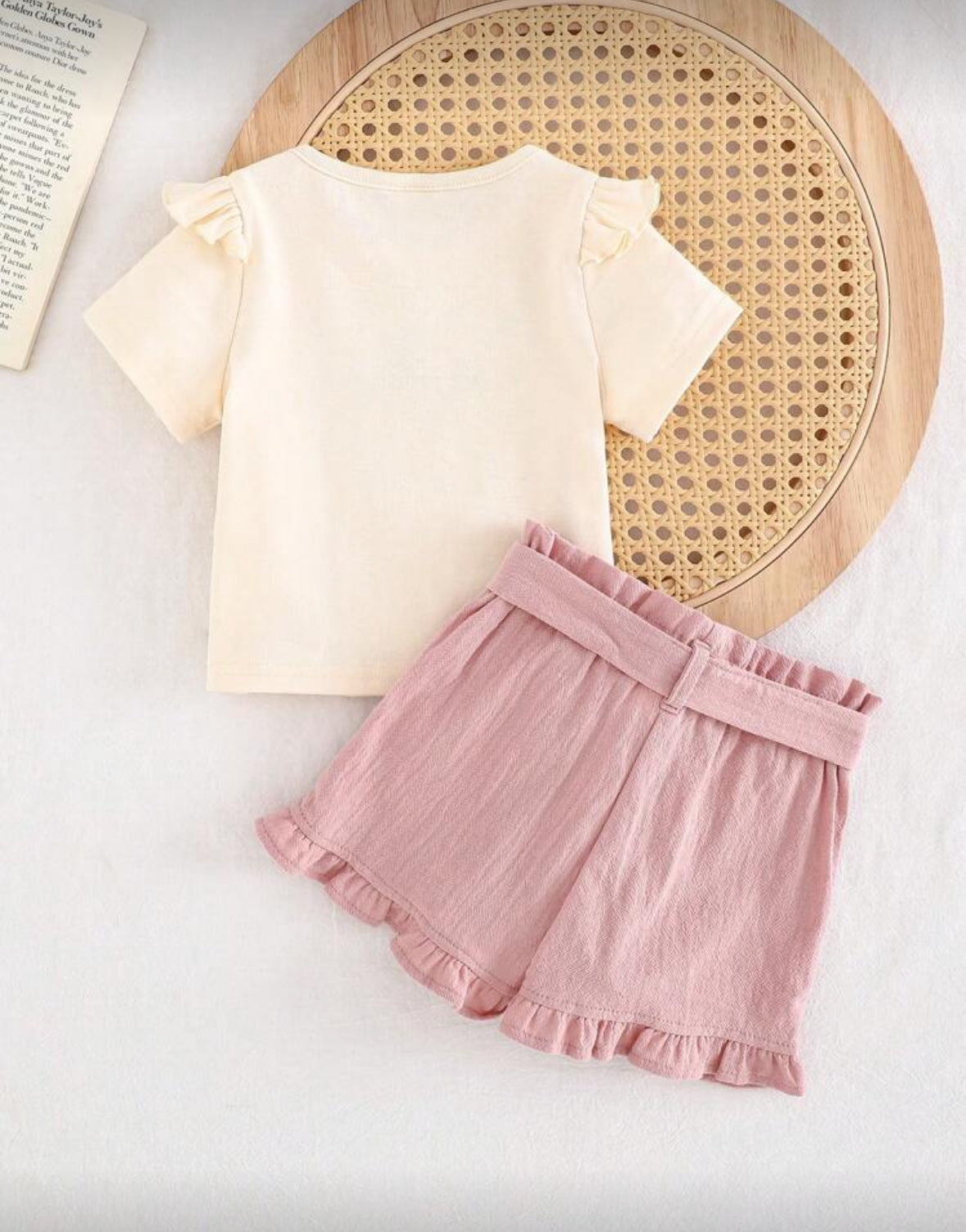 Conjunto short rosa con remera de algodón para bebés 1a3 años