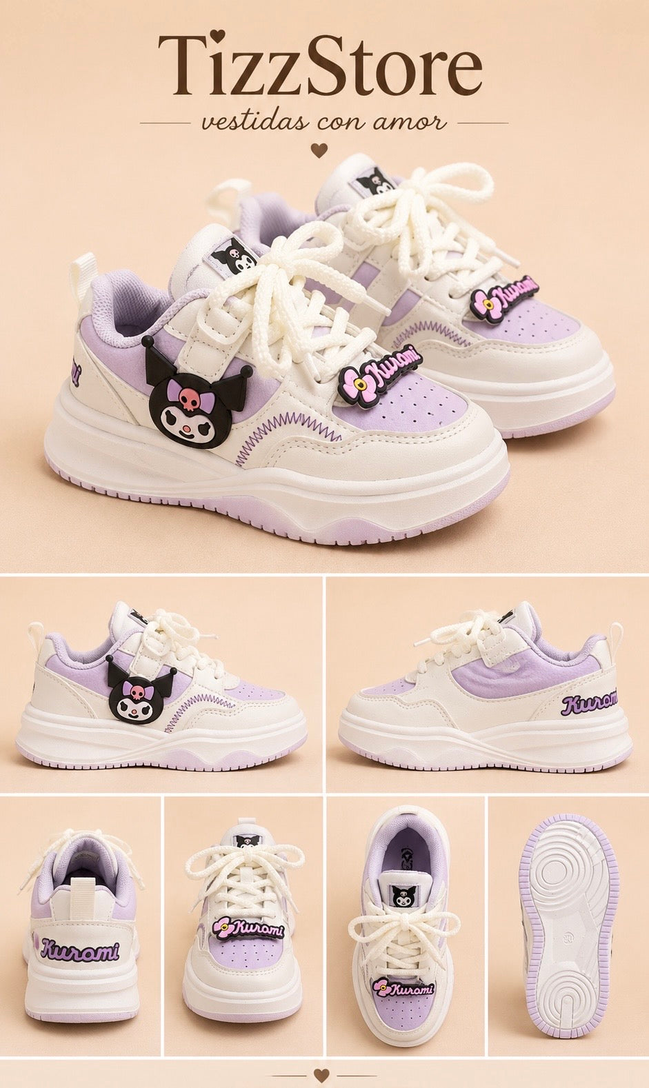 Tenis (championes ) lila con blanco detalles de kuromi