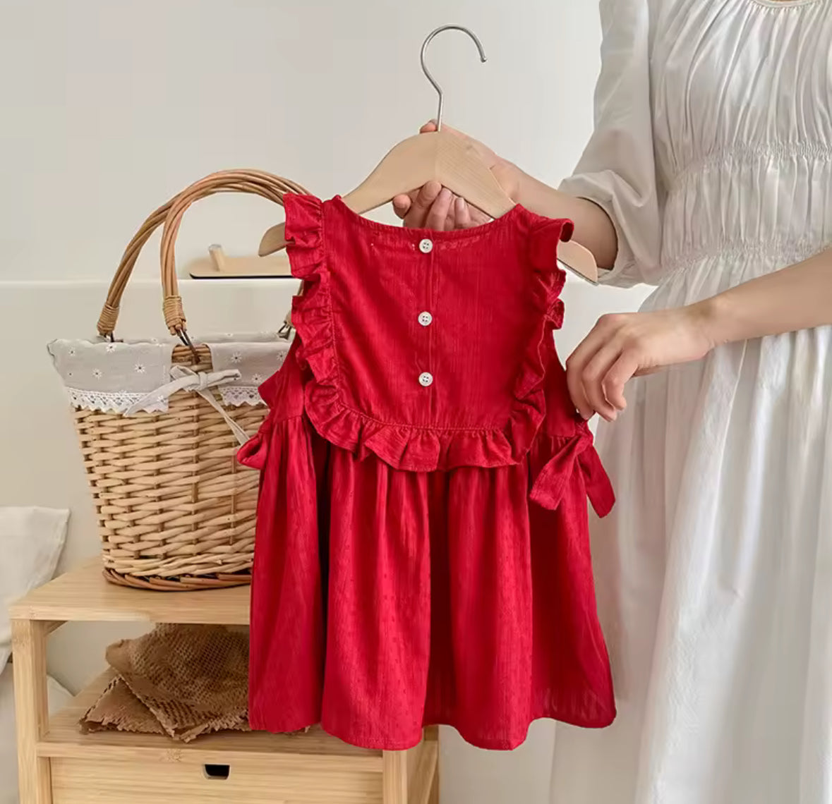 Vestido rojo para niñas de 2 a 7 años, 100% algodón