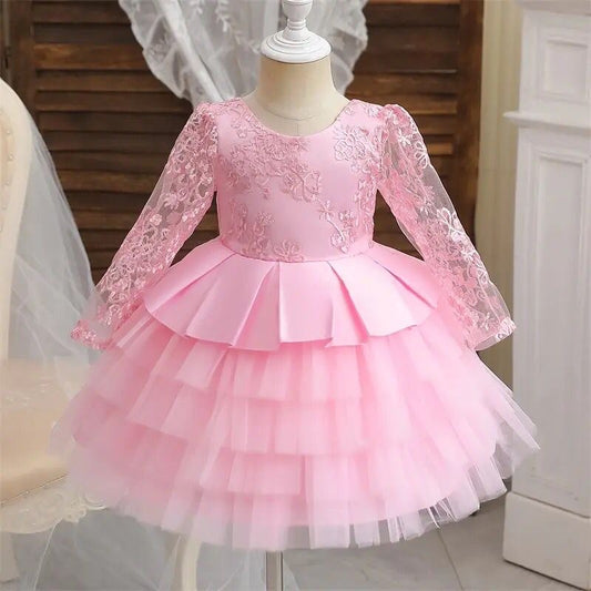 Vestido elegante mangas largas bebé , rosa bebé