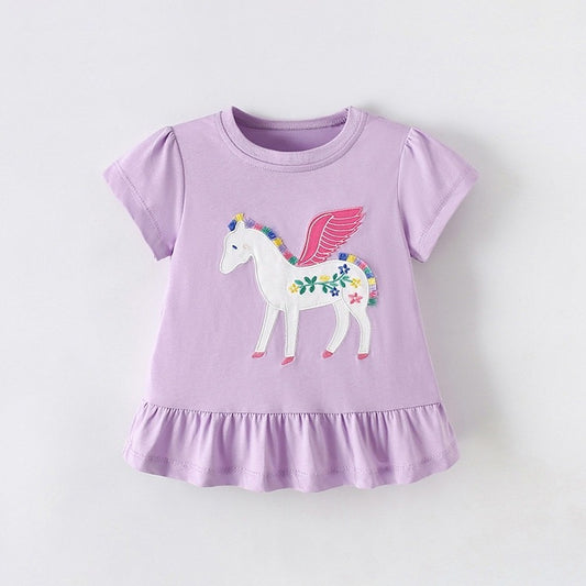 Remera de algodón lila detalle de unicornio