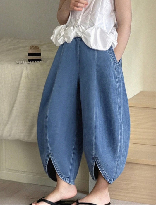 Pantalón de jeans azul  holgado y abombados