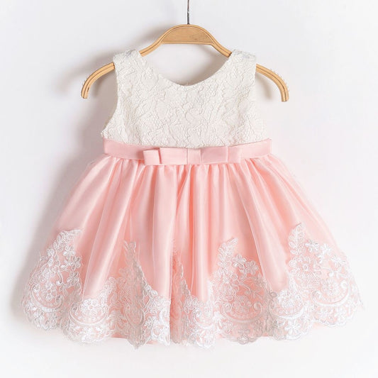 Vestido elegante para bebés , rosa con blanco