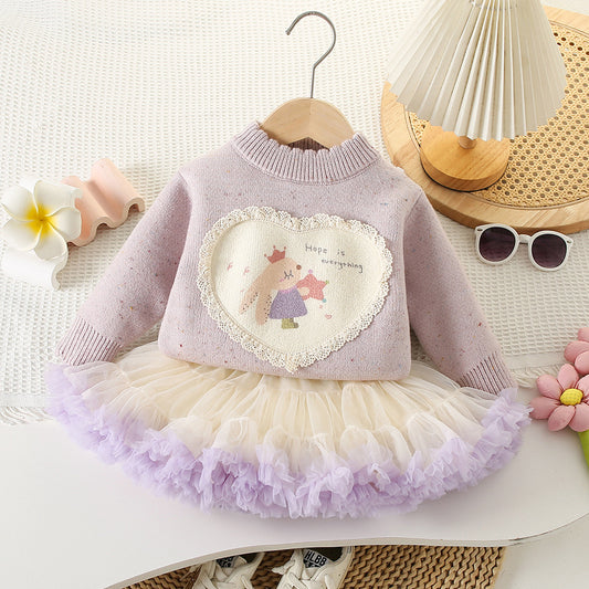 Conjunto tutu con abrigo lila ( súper calentito ) detalles de conejito