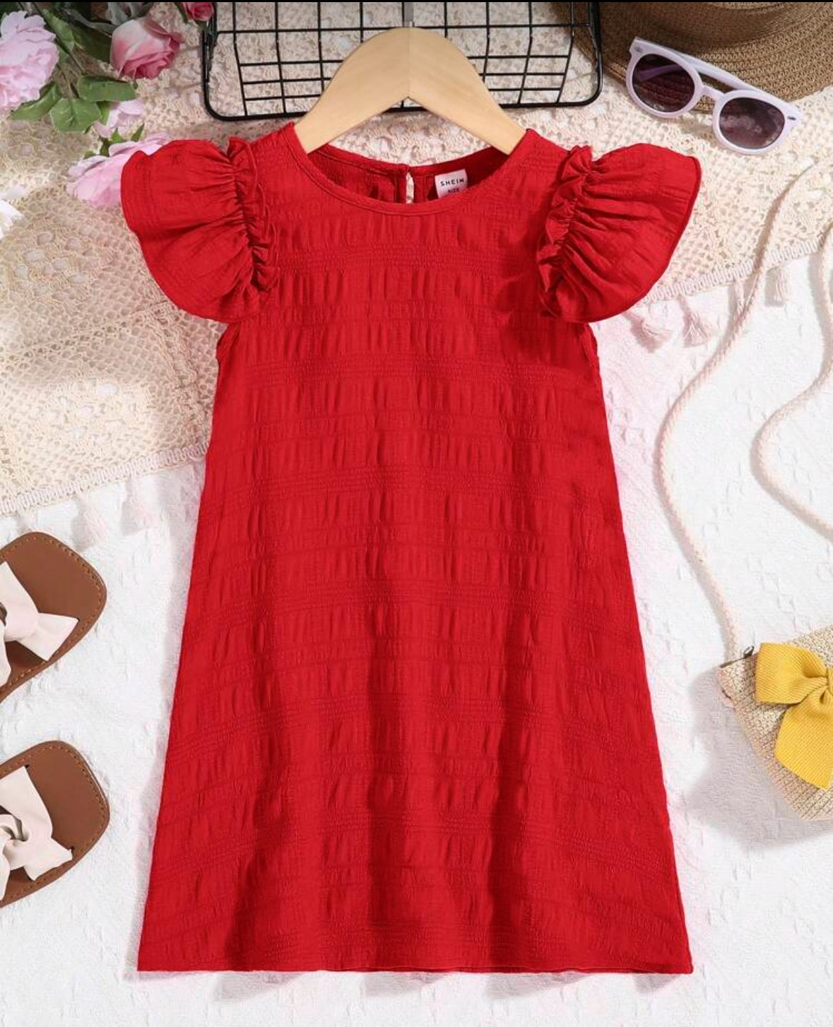 Vestido rojo tipo túnica con manguita