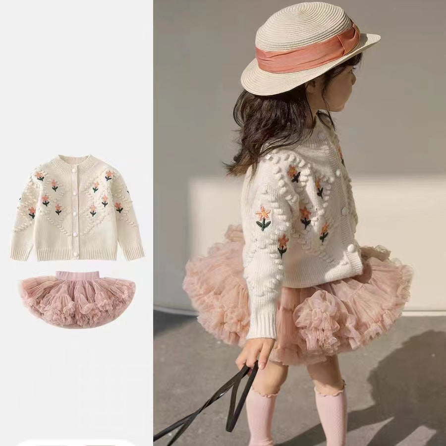 Conjunto de tutu y abrigo de hilo súper suave , detalles de flores