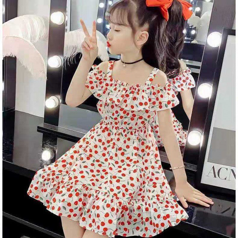 Vestido con cerezas para niñas de 4 a 10 años