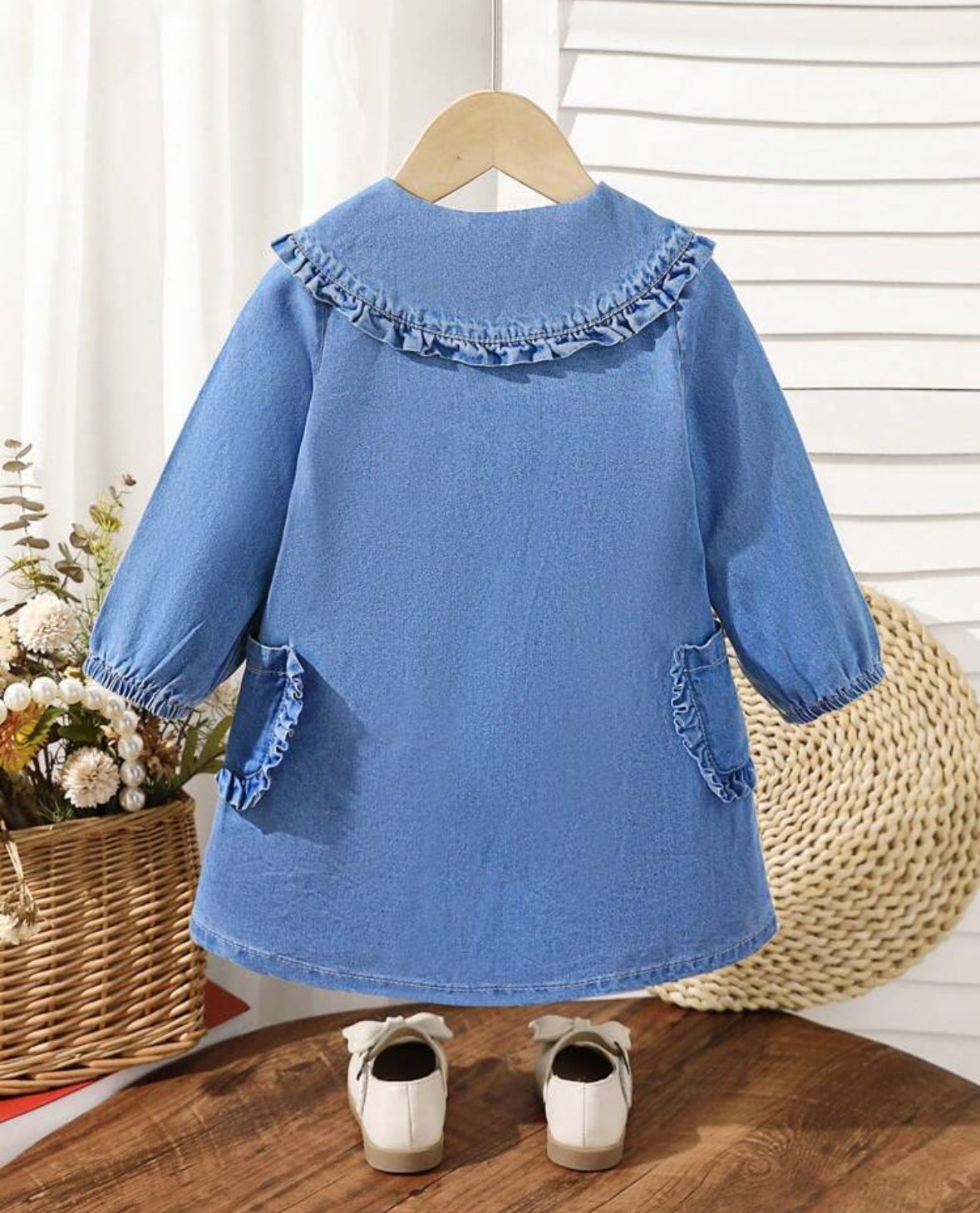 Vestido casual mangas largas de jeans , con bolsillos
