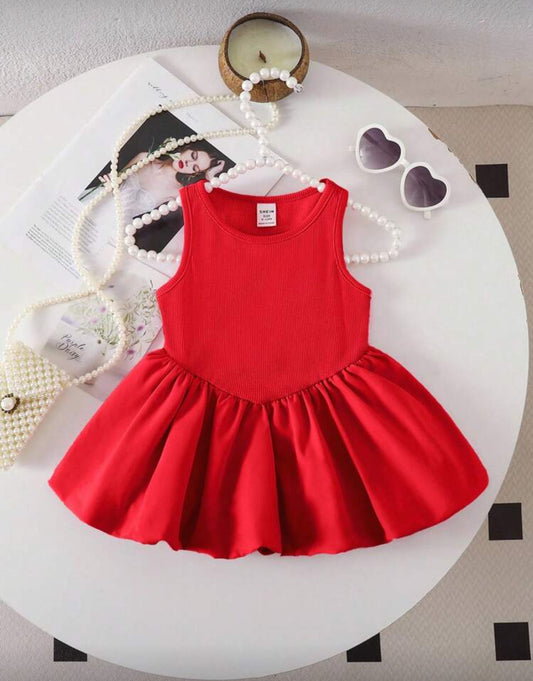 Vestido rojo para bebés de 1a3 años tipo globo con short ciclista