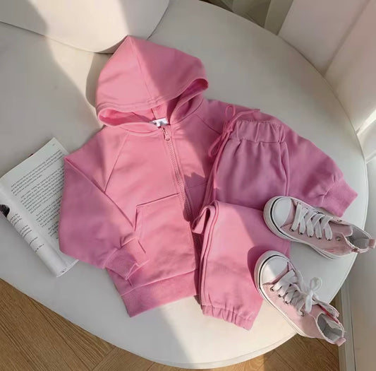 Conjunto fucsia de jogger con abrigo con capucha rosa
