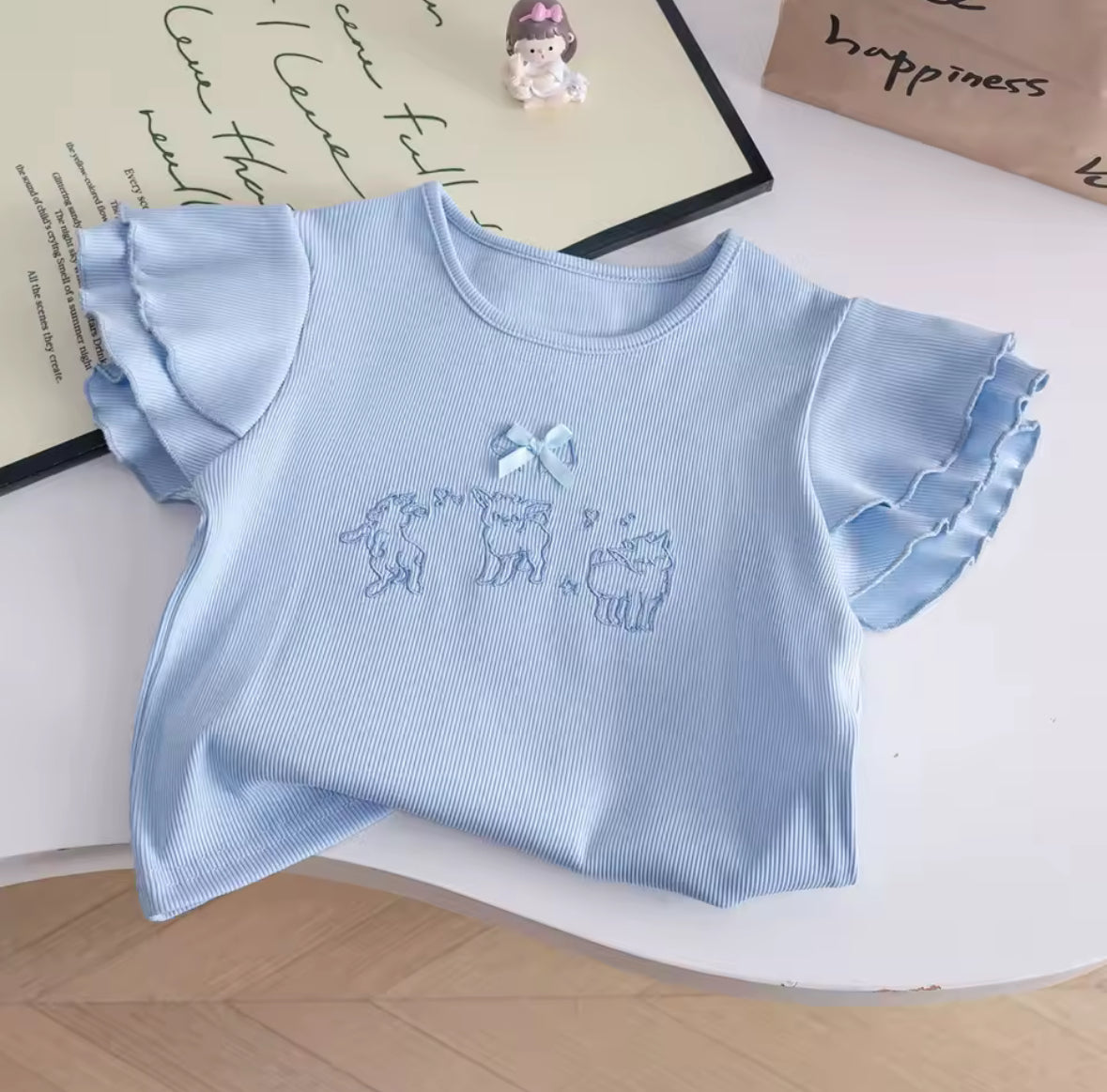 Conjunto pollera globo  con remera celeste